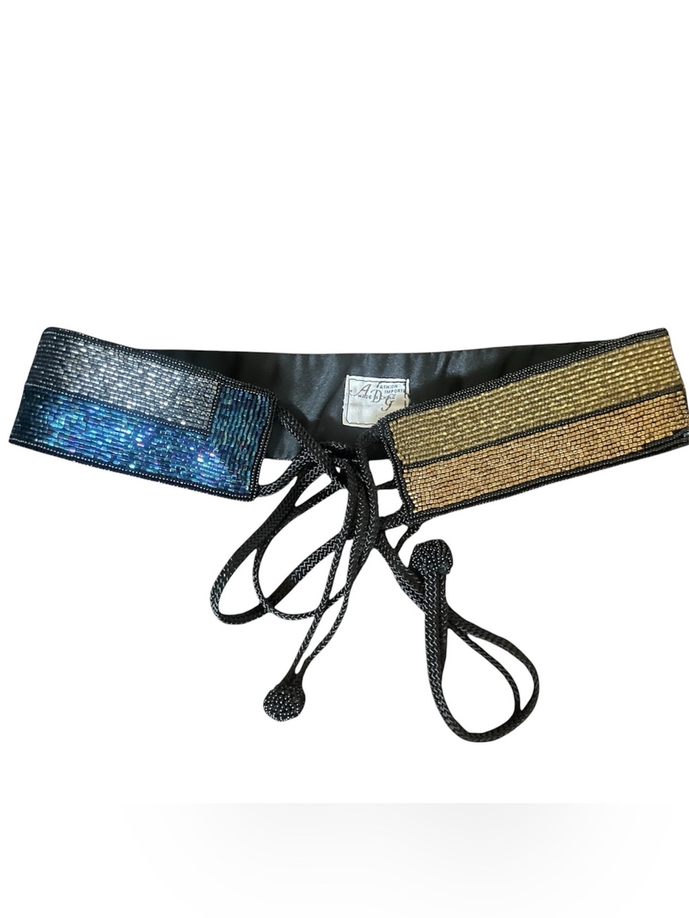 Vintage 80’s Elegant fully beaded Deco tie belt Glam Gothic